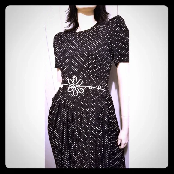 VTG 80s Jessica Howard Polka Dot Rockabilly Pinup Doll Dress - Picture 3 of 8